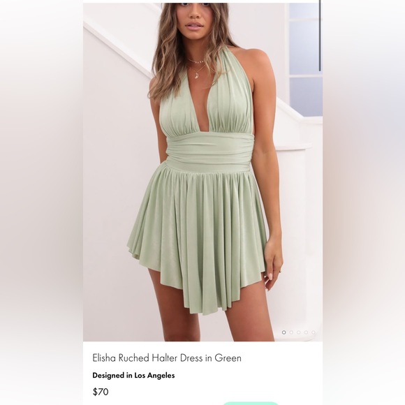 Lucy in the Sky Pants - Elisha Ruched Halter Dress in Green Lucy in the sky